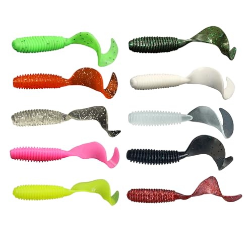 Eupheng Twist Tail Swimbait Fishing Lure, 2.3in/2.7in/4in/5.5in 100PCS Grub Saltwater Fishing Soft Bait Trailer for Bass Crappie Fishing - size: 2.7 inches - 100 PCS
