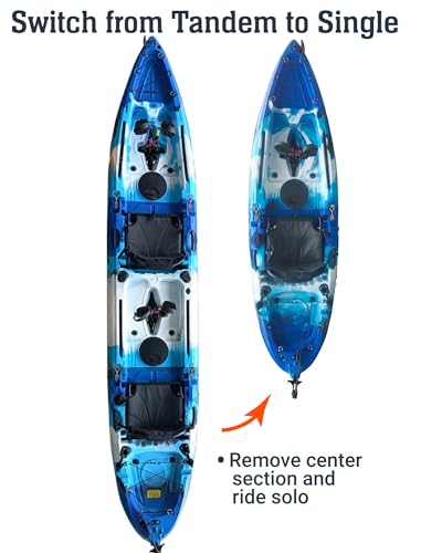 Brooklyn 13.0 Tandem 3-Piece Modular Kayak by BKC, 2-Person Sit-on-Top Kayak, Dual Flipper Drives, Rudder Steering, Rod Holders, Ample Dry Storage - color: Camo