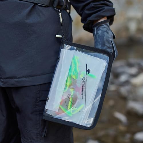 Fishing Bait Bag 10-Page PVC Ring-Binder Clear Lure Organizer | Bait Organizer for Tackle Saltwater Freshwater Lake River Pond Beach Shore Boat Sports Outdoors