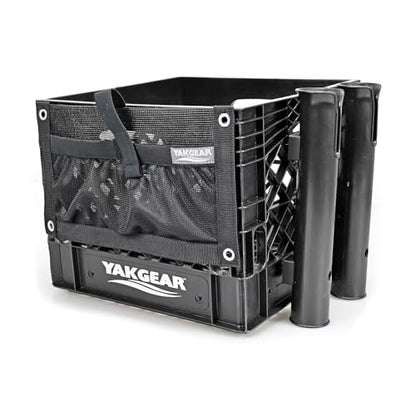 YakGear Kayak Angler Kit Crate – Basic | Complete Kayak Fishing Storage System with Double Rod Holder, Accessory Pouch, Anchor Kit, Utility Leashes & Heavy-Duty Milk Crate