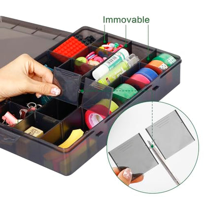 Gbivbe Large 24 Grids Plastic Organizer Box Adjustable Dividers,Clear Storage Box for Jewelry, Art DIY Crafts, Washi Tapes, Beads and Small Parts(Black, 1Pack) - color: Black-1