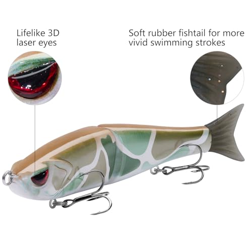 Bassdash SwimShad Glide Baits Jointed Swimbait Bass Pike Salmon Trout Muskie Fishing Lure - color: Brown Color Block Camo, size: 7in/2.2oz