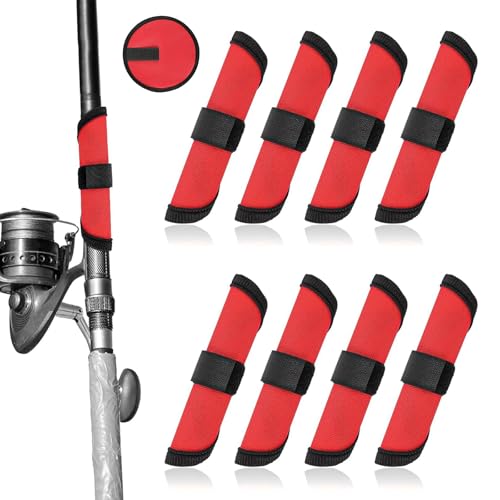 8 Pieces 5.9''/15 CM Fishing Hook Covers Shield, Fishing Lure Covers Protector, Lure Wraps Guard with Touch Fastener for Fisherman Rod Bait Pole Reel Storage Sleeve - color: Red