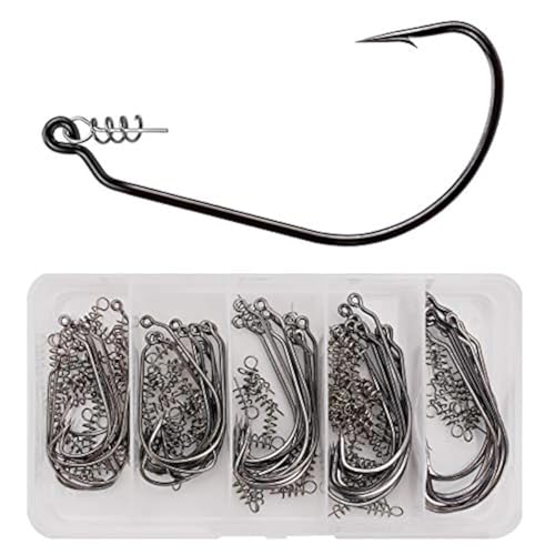 50pcs/Box Fishing Treble Hooks, High Carbon Steel Fishing Hooks Kit, Sharp & Round Bend Fishing Treble Hooks for Catfish Lures Baits Bass Fishing Accessories - color: Swimbait Hooks with Twistlock