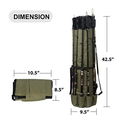 LEADALLWAY Portable Fishing Rod Case - Durable Folding Oxford Fabric Tackle Carry Bag - Multifunction, Large Capacity, Waterproof - Holds 5 Poles