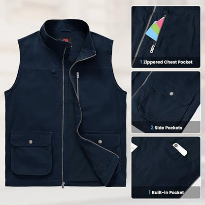 TBMPOY Men's Lightweight Vest Cotton Stylish Sleeveless Travel Casual Work Canvas Outerwear Utility Jacket Fishing Hiking - color: Navy, size: Small