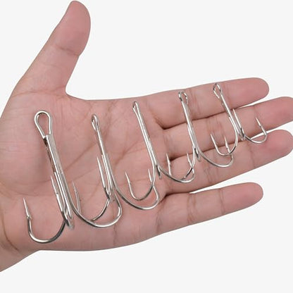 Classic Treble Hooks,20pcs Large Treble Fishing Hooks Saltwater Treble Hooks Silver Big Game Triple Barbed Fish Hooks Saltwater Fishing Hooks Size 4/0 6/0 7/0 8/0 10/0 - size: 20pcs-8/0