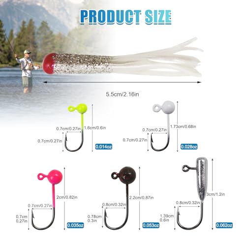 120pcs Fishing Crappie Lures -70pcs Jig Heads Hooks Kit,Small Soft Plastic Grub Lure, Tube Bait Jig Heads for Saltwater Freshwater Fishing - size: 120 pieces (70 Jigs + 50 Soft Baits)