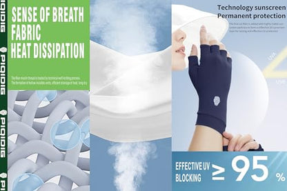 Men's Women's SPF Fingerless Gloves Mittens Sun Protection Unisex Driving Gloves UPF 50+ With Silicone Gel - color: Navy, size: Medium