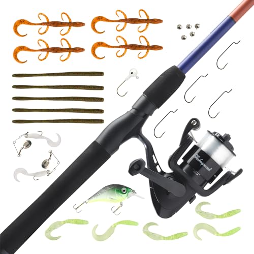 Shakespeare Catch More Fish Spinning Reel and Fishing Rod Combo with Kit - color: Bass, style: 2024 Model