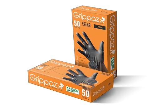 Grippaz 8 Mil Nitrile Disposable Gloves 50-Pack, Fish Scale Grip, Chemical & Oil Resistant, Black, Large (G21091-L) - size: Large