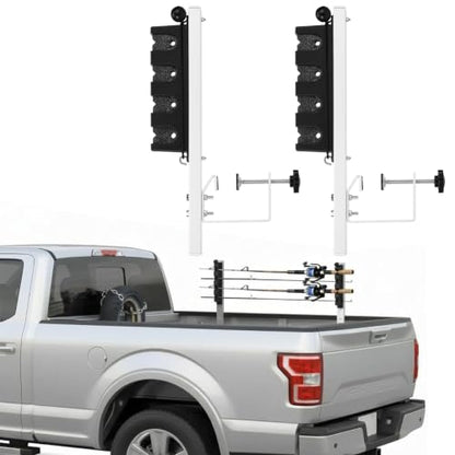 Seenelling 2 Pcs Fishing Rod Holders for Truck Bed 4-rod Capacity Secure Clamp-on Design Fishing Pole Rack for Car Truck Bed