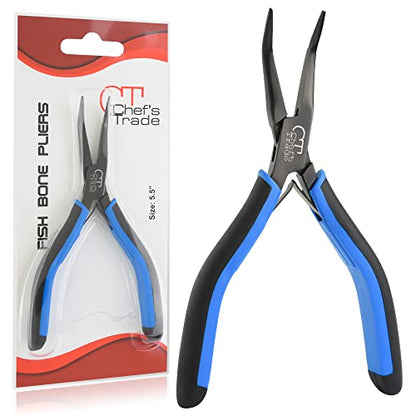 Fish Bone Pliers/Tweezers Stainless Steel Curved With Non-Slip Grip Black - color: Black