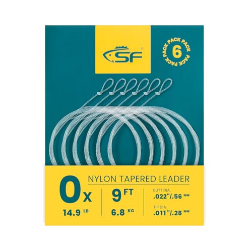 SF Pre-Tied Loop Fly Fishing Tapered Leader Nylon Clear Trout Freshwater Saltwater Bonefish Permit Bass Salmon Steelhead 7.5FT 9FT 10FT 12FT 15FT 0X 1X 2X 3X 4X 5X 6X 7X - size: 9FT-0X, style: Freshwater Knotted 6-pack