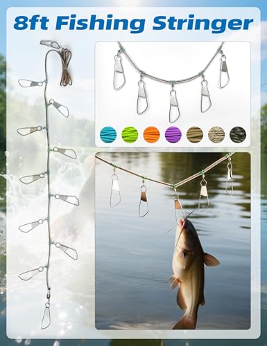 BLUEWING V2 Fishing Stringer Fish Keeper with 10 Stainless Steel Lock Snaps and 8ft Floating Rope - color: Purple