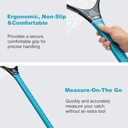 Maxcatch Fly Fishing Landing Net, Carbon Fiber Frame, Rubber Mesh, with Magnetic Net Release, for Trout Bass Catch and Release - style: Long Handle
