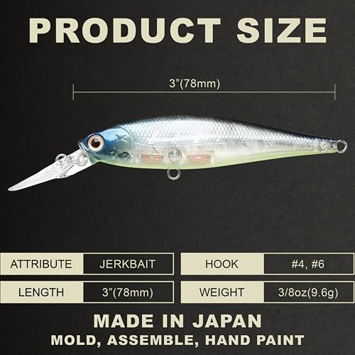 LUCKY CRAFT Pointer 78DD Freshwater Fishing Lure and Gear for Bass & Trout, 3 inch Deep Diving Suspending Jerkbait Fishing Line, Pressure-Ready Fish Bait, Premium Gear for Tackle Box, - color: 371 Bone Pro-Blue