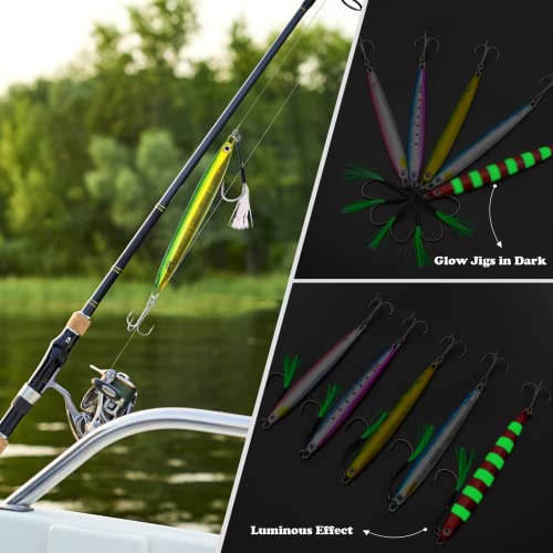 Fishing Jigs Vertical Saltwater Jigs Vertical Jigging Spoon Fishing Tuna Lures Boat Fishing Artificial Lures for Tuna, Grouper, Dogtooth, Snapper, Bass, Salmon/60g, 80g,120g - color: 5pcs（60g）-multicoloured