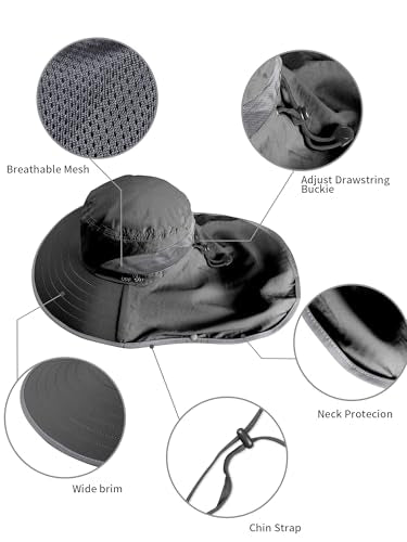 Fishing Hat, Men's Sun Hat, Anti-UV Sun Protection Wide Brim Fisherman Hat with Neck & Face Flap Cover, XL - color: Black, size: X-Large-XX-Large