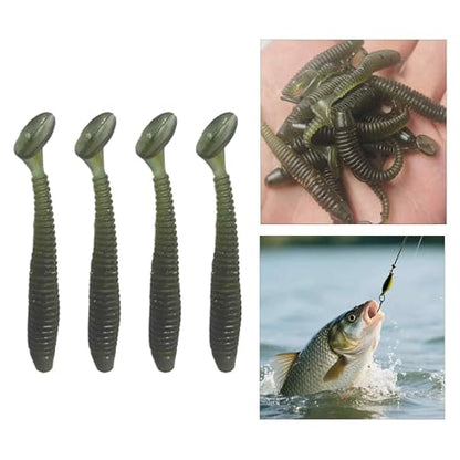 50PCS 5cm Soft Plastic Fishing Lures, PVC Paddle Tail Swimbaits for Bass Trout Walleye Crappie, T-Tail Grub Worm Baits Tackle Accessory - color: Dark Brown