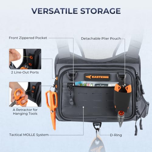 KastKing Bait Boss Water-Resistant Fishing Chest Pack With EVA Zip-Down Workstation, MOLLE Storage, Adjustable Chest Straps - color: C: Gray