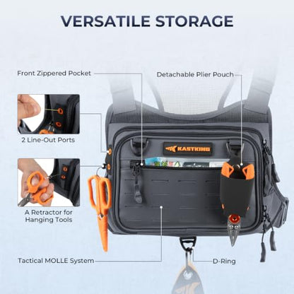 KastKing Bait Boss Water-Resistant Fishing Chest Pack With EVA Zip-Down Workstation, MOLLE Storage, Adjustable Chest Straps - color: C: Gray