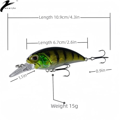 Bestac Fishing Lures Hard Bait Deep Diving Swimbait Crankbait Topwater Lures with Treble Hooks 3D Eyes for Bass Trout Freshwater and Saltwater Depth 1-1.5m Weight 14.5g - color: #5
