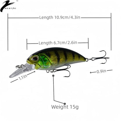 Bestac Fishing Lures Hard Bait Deep Diving Swimbait Crankbait Topwater Lures with Treble Hooks 3D Eyes for Bass Trout Freshwater and Saltwater Depth 1-1.5m Weight 14.5g - color: #5