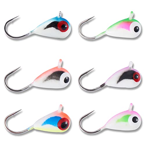 BASSDASH Tungsten Ice Fishing Jigs with Glowing Paint Fishing Lures for Winter Ice Jigging Crappie Bluegill, 6-Pack - color: BI10 - A, size: 3.2mm - 1/58 oz. - #16 Hook