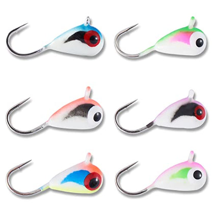 BASSDASH Tungsten Ice Fishing Jigs with Glowing Paint Fishing Lures for Winter Ice Jigging Crappie Bluegill, 6-Pack - color: BI10 - A, size: 3.2mm - 1/58 oz. - #16 Hook