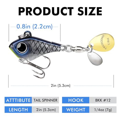 TRUSCEND Vibespinner Easy Catch Fishing Lures with BKK Hooks, Tail Spinner Baits with 4 Actions, Vibrating Swimming Flashing & Jigging for More Bites, Spoon Lures for Bass Trout Crappie Walleye Pike - color: A1-1/4oz-7g