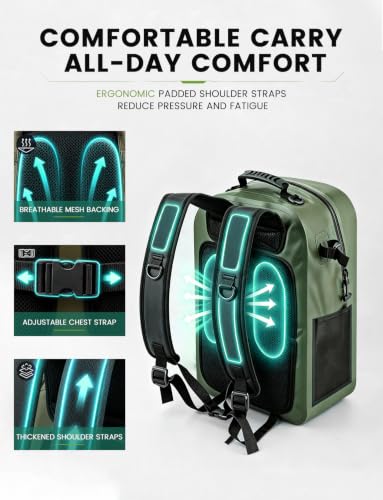 Floating Fishing Backpack IP68 Waterproof Submersible Zipper, Tackle Backpack Fits 2-3 3700 Tackle Boxes, 840D PVC Tackle Backpack with 3 Rod Holders, Fishing Accessories Gift for Men & Women