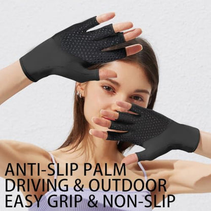 SayWow Fingerless Gloves for Women Sun UV Protection for Touchscreen, Gel Manicures, Driving - color: Black