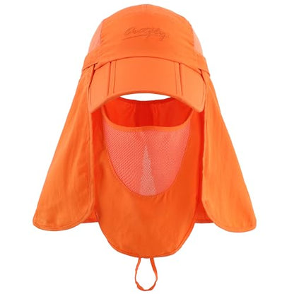Connectyle Men's Foldable Baseball Sun Cap with Removable Face Mask Neck Flap Cover UPF 50+ Sun Protection Fishing Hiking Hat - color: Orange