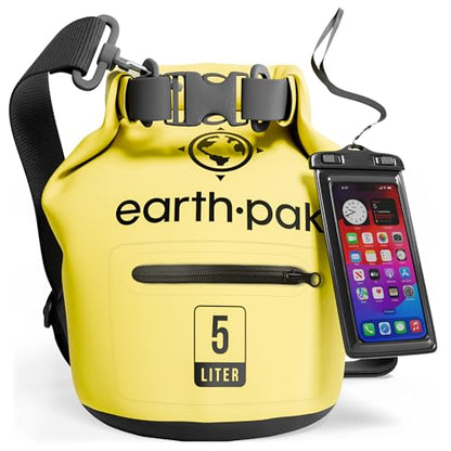 Earth Pak Waterproof Dry Bag with Zippered Pocket - Waterproof Dry Bag Backpack Keeps Gear Dry - color: Yellow, size: 5L