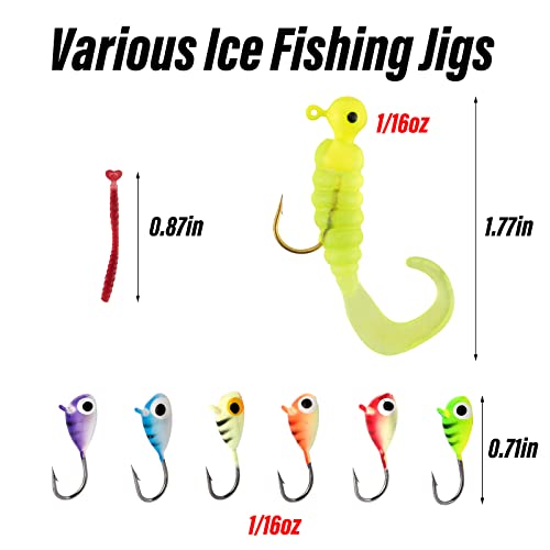 Dr.Fish Ice Fishing Rod and Reel Combo Ice Fishing Poles Gear Complete Kit Winter Spinning Pole and Reel Package Travel Jigs Lures Tackle
