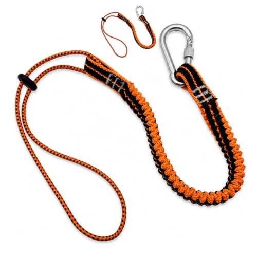 2 Pack Retractable Tool Lanyard - Secure Your Tools with Ease | Safety Fall Protection Tools Leash with Reinforced Carbon Steel Carabiner and Adjustable Loop End for Tool Tether - color: 2-PCS