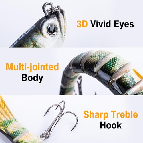 Goture Bass Fishing Lures, Lifelike Jointed Swimbait for Bass Trout Walleye Crappie Pike, Slow Sinking Segment Swimming Bait Fishing Lures for Freshwater and Saltwater, Gifts for Men - color: A:3pcs Bass Lures-5.3in/0.88oz.