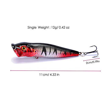 5pcs Fishing Bass Lures Popper Lure Shallow Swimbait Crankbait with Treble Hook 3D Fishing Eyes for Bass Trout Freshwater and Saltwater