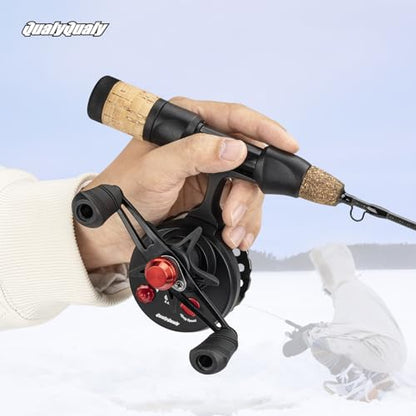 QualyQualy Ice Fishing Rod and Reel Combo 24 inch M/ML Inline Ice Fishing Combos 2 Different Tips for Walleye Perch Panfish and Trout - color: 24'' M/ML-Left