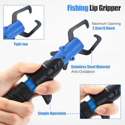 RoundFunny 3 Pcs Fishing Tool Kit, Fishing Landing Net with Telescoping Pole Handle, Fish Plier with Sheath, Fish Lip Gripper for Freshwater Extend to 30-56 Inches, Gear Gifts for Men Women