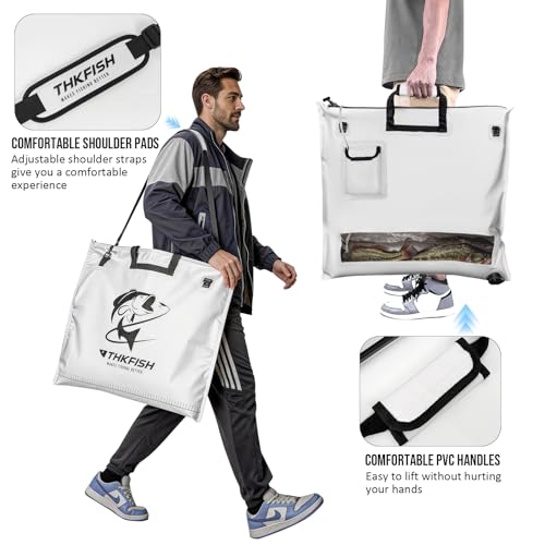 THKFISH Fish Tournament Weigh in Bag for Bass Fishing with Leakproof Zipper | Heavy Duty Live Fish Bags for Caught Fish with Waterproof Zipper and Mesh Liner,Puncture Resistant - color: White-25×23in with Net