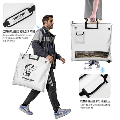 THKFISH Fish Tournament Weigh in Bag for Bass Fishing with Leakproof Zipper | Heavy Duty Live Fish Bags for Caught Fish with Waterproof Zipper and Mesh Liner,Puncture Resistant - color: White-25×23in with Net