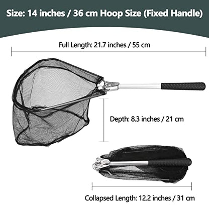Yeahmart Fishing Landing Net with Telescopic Aluminum Handle Pole, Collapsible Nylon Mesh Minnow Fish Net for Saltwater & Freshwater, Portable Fishing Gear for Kids, Men, Women, Extends 21-75 Inches - style: 21" Full Length (Chrome-fixed Handle)