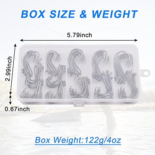 Octopus Baitholder Fishing Hooks Kit,130pcs Offset Octopus Circle Hooks Set Catfish J Hooks High Carbon Steel Barbed Jig Fishhooks for Freshwater Saltwater Size 1/0-5/0