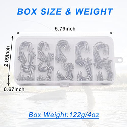 Octopus Baitholder Fishing Hooks Kit,130pcs Offset Octopus Circle Hooks Set Catfish J Hooks High Carbon Steel Barbed Jig Fishhooks for Freshwater Saltwater Size 1/0-5/0