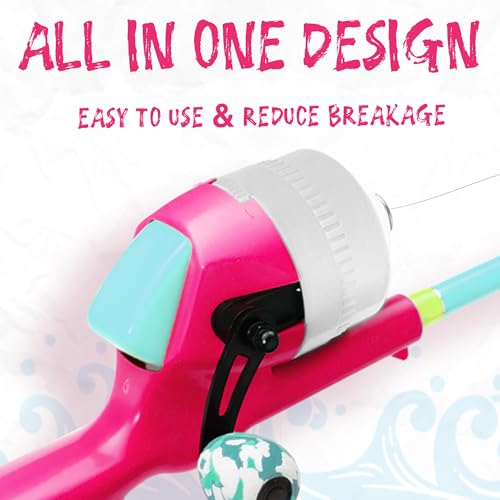 Kids Fishing Pole, Telescopic Fishing Rod, Toddler Collapsible Fishing Rod and Reel Combo with Tackle Box, Fishing Line, Bobber, and Soft Lures for Boy, Girl, Youth, Beginner, Over 4 Years Old - color: Bubblegum Pink & Mint Blue