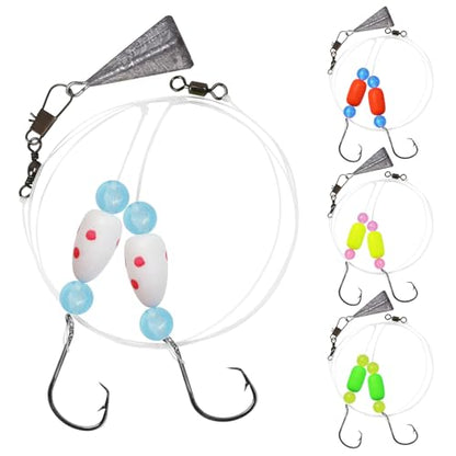 Pompano Rigs for Surf Fishing Saltwater Floats Catfishing Pompano Fishing Rigs with Double Circle Hooks and Pyramid Sinker 5pcs/8pcs - color: yellow+green+orange+white（red dot) - 4pcs