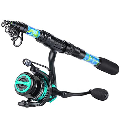 Sougayilang Telescopic Fishing Rod and Reel Combo – Full Kit with Carrier Bag, 11+1 Bearings Spinning Reel, Carbon Fiber Travel Pole for Bass, Trout, Catfish, Redfish – Saltwater Freshwater - color: Green Full Kit with Carrier Case, size: 6.9 ft