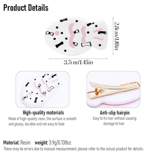 6 Pcs Snap Hair Clips Glossy White Resin Small Fish Hairpin Cute Black Polka Dot Bow Pattern Metal Barrettes Headwear for Women Hair Styling Accessories Gifts - color: Style 16
